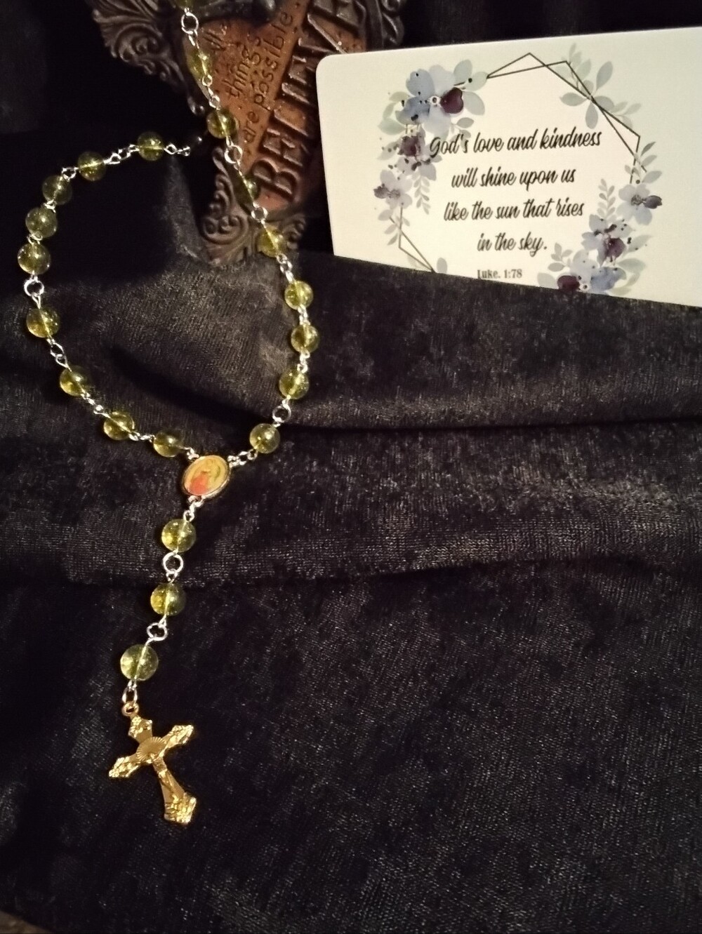 Gold-Tone Olive Bead Rosary Necklace โ Women's Religious Jewelry